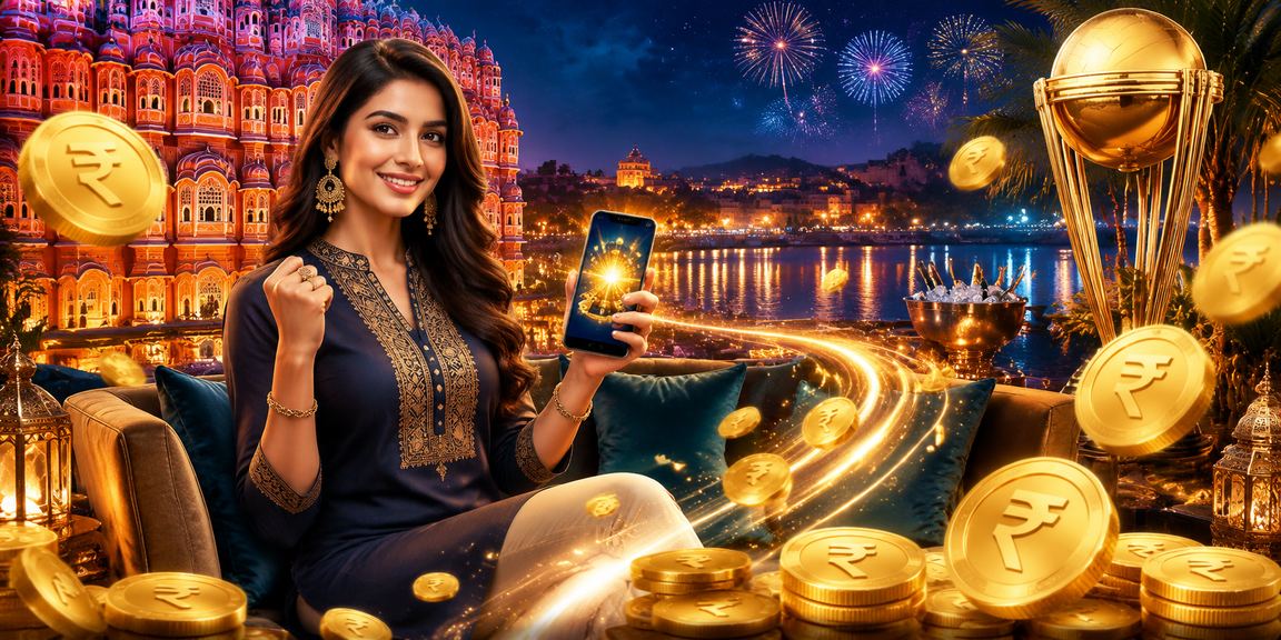 Promotion banner showing cashback bonus at 15070 in festive Jaipur setting